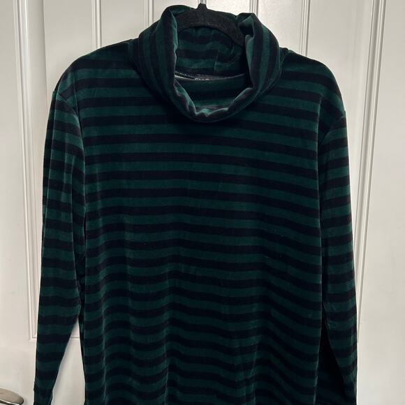 Vintage NWT Sag Harbor Velour Cowl Neck Top M Deadstock Green Black Striped 90s - Picture 8 of 10